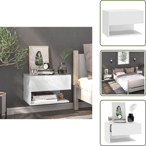 Wand-Nachttisch Weiß - Wandregal - Holznachtttisch - Wohnzimmer Deko - Regal Weiß - Nachttisch Wandmontiert (1/5)