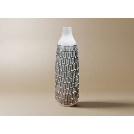 Vase XL en polyrésine blanc et argent H40 cm ALAIA (1/2)