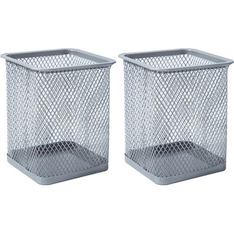 Pen Holder - Metal Desk Organizer - Square Wire Mesh Cup for Pens Pencils Brushes - 10.7 cm - 2 pcs (1/5)