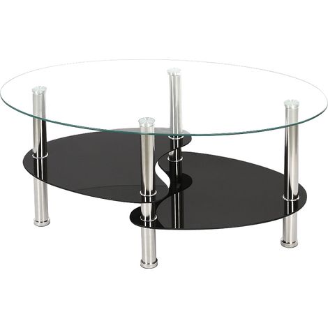 Mesa de centro Mesa de salón Mesa auxiliar brillante vidrio templado 90  50  43cm (1/5)