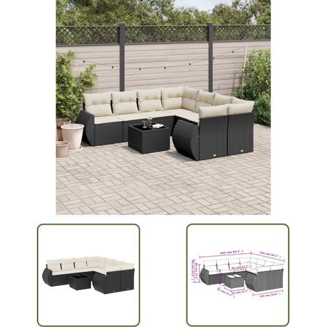 The Living Store Salon de jardin 9 pcs avec coussins noir résine tressée - Ensemble Salon De Jardin - Mobilier De Jardin - Canapé Jardin - Chaise Jardin - Table Basse Jardin (1/3)