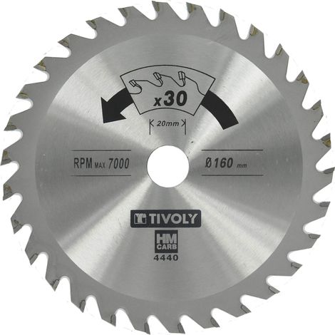 Lame de Scie Circulaire Finition Ø 160mm, Alésage 20mm, 30 Dents Carbure, Bague de Réduction Ø16mm (1/2)