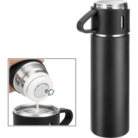 Botella isotérmica de acero inoxidable con taza integrada para café y bebidas frías y calientes. (1/5)