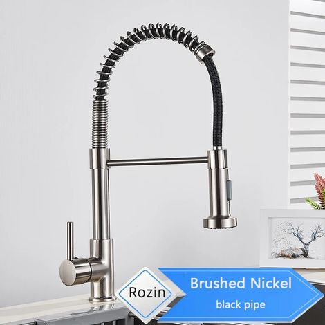 (Tuyau noir brossé A) Robinet de cuisine noir mat avec douchette extractible, robinets de cuisine haut de gamme, double jet, flexible, mitigeur d'évier, eau chaude et froide. (1/5)