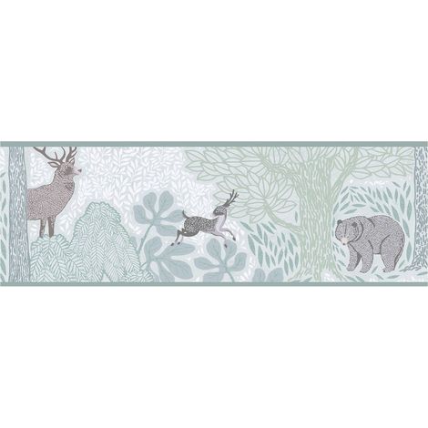 Children wallpaper wall Profhome 771751 border smooth with forest motif matt green brown grey mint green white 5 m (1/5)