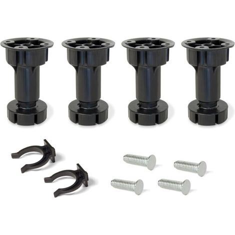 Ensemble de support réglable à 4 pieds, noir, 120 mm, avec accessoires, adapté à la cuisine/salle de bain, en plastique. (1/4)