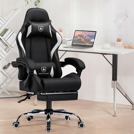 Chaise gaming ergonomique - Fauteuil de jeu avec support lombaire, hauteur réglable, rembourrage confortable, 150 kg max, noir.