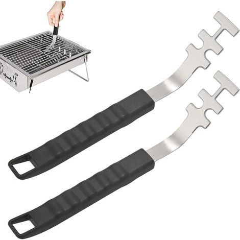 Lot de 2 Lève-Grille Acier Inoxydable 27cm Accessoire Barbecue Poignée Longue Camping (1/5)
