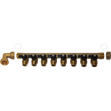 Arcanaute – Pack collecteur sanitaire 3/4'' 8 départs mâle 1/2'' – Pour eau froide, eau chaude et chauffage – Joints téflons inclus