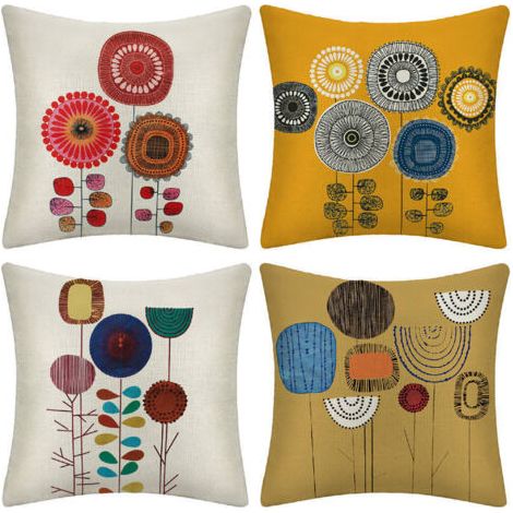 Sollbry – Lot de 4 housses de coussin en lin 45x45cm – Style floral moderne – Lavable en machine – Design avec fermeture à glissière cachée