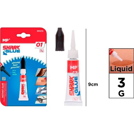 Pegamento cianocrilato instantáneo shark glue 01, 3 g, blister