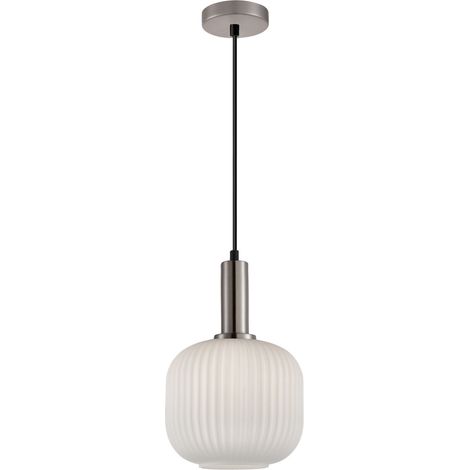 Suspension ronde chrome, verre blanc strié, E27 Italux (1/3)