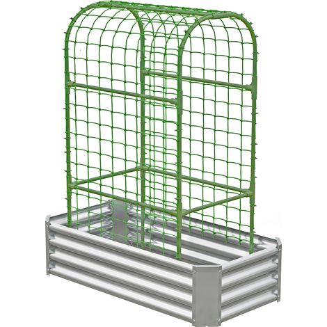 Cama elevada de jardín con rejilla 120x60x150 cm de acero galvanizado plateado MODENUIT (1/5)