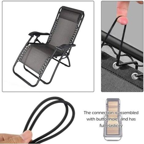 Corde de remplacement élastique pour chaise longue transat pliante inclinable en textilène. Lacets universels renforcés. (1/5)