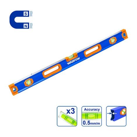 Magnet-Wasserwaage 60 cm, beidseitig gefräst, 0,5 mm/m Libellen, starke Magnete, Etui (1/3)