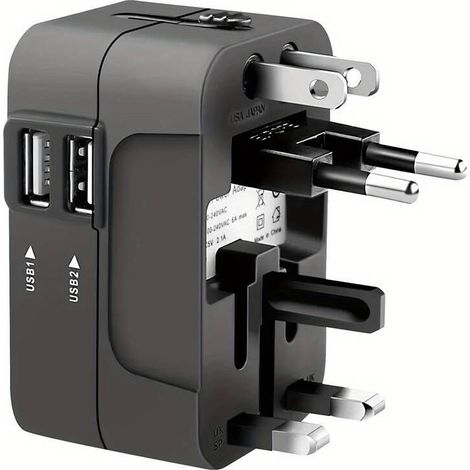 Universal-Reisestecker-Adapter, 2 USB-Adapter, Dual-USB, Schweiß-Schweiß-Verriegelungs-Adapter, US-EU-AU-UK-Konverter-Adapter, USB-Anschluss für 110–240 V - Crezuo