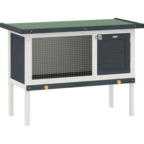 Kaninchenstall auf Beinen mit Innennische, aufklappbarem Dach und abschließbarer Tür, 90 x 45 x 65 cm, dunkelgrau und weiß