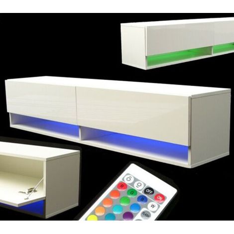 LED Lowboard TV-Schrank 140 Hochglanz Hängeschrank Fernsehschrank weiß 57044 (1/5)