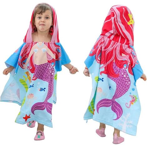 Serviette de bain enfant (Sirène violette 60120cm), serviette de plage enfant, cape de bain à motif mignon (1/5)