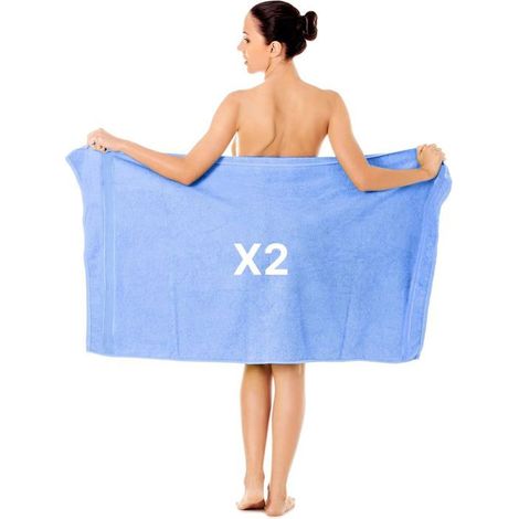 Qualité Supérieure Lot De 2 Serviettes De Bain 70X140Cm 100% Coton Extra Douces,Très Absorbantes Et À Séchage Rapide(Bleu)[CA30] (1/5)