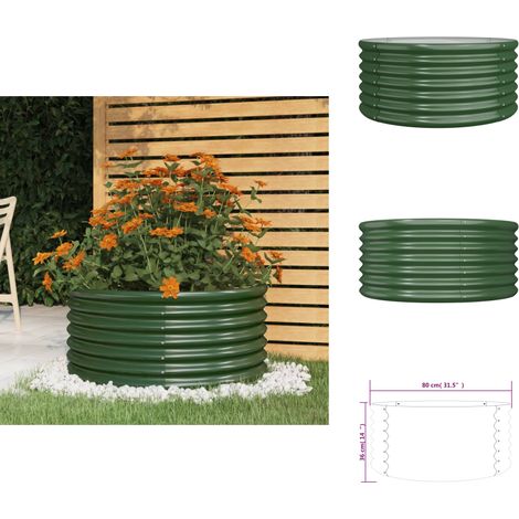Pflanzkübel Pulverbeschichteter Stahl 80x80x36 cm Grün - Pflanzkübel - Gartengefäß - Stahltank - Hochbeet - Balkonpflanze (1/4)