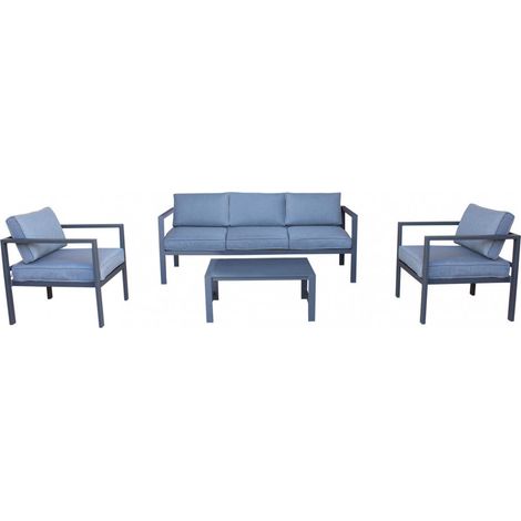 Set Salotto da Giardino Divano 2 Poltrone e Tavolino con Cuscini in Alluminio Antracite
