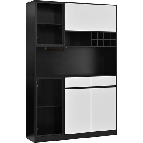 Vitrine haute 120x35x180 cm en MDF noir et blanc avec LED, rangement intégré pour salon – MEUBLIV (1/5)