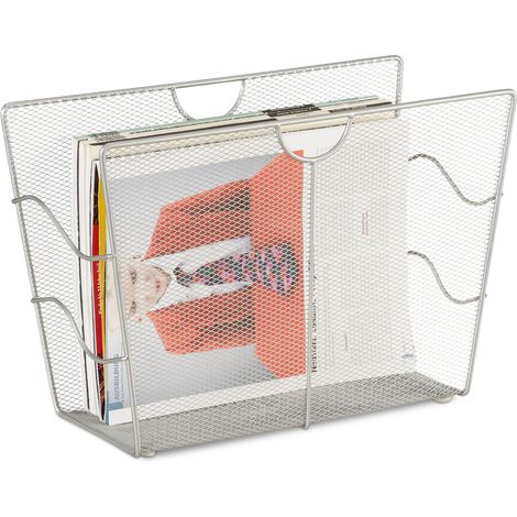 Relaxdays Zeitungsständer Mesh, Zeitschriftensammler Metall, Zeitungshalter stehend, HxBxT: 27 x 39 x 17 cm, silber