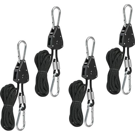 Tendeur de Corde à Cliquet 4Pcs TIMESETL Cordes à Cliquet avec Crochet, Cordes de Tente Réglables, Tendeur Voile Ombrage, Corde de Fixation pour Tente, 150 Livres, Sangle Réglable pour 4m Auvent Campi