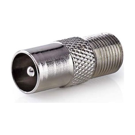 Adaptador de antena y satelite iec coaxial macho f mujer niquelado 75 ohmios recto metales plata 1 pc caja