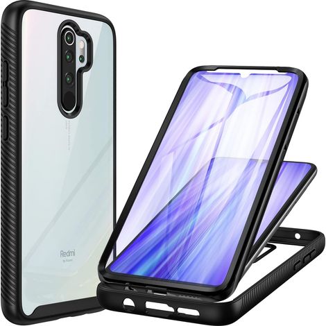 Coque Xiaomi Redmi Note 8 Pro, Antichoc Housse avec Protection écran, 360° Protégé Téléphone Etui Double Face Bumper Transparent Case Portable Intégrale Coque pour Redmi Note 8 Pro - Noir (1/5)