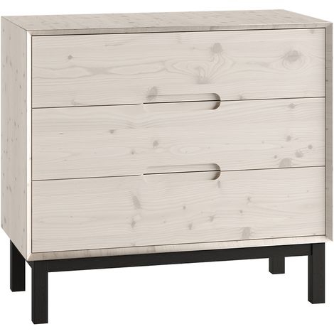 Commode 3 tiroirs Pinio Country Bois blanchi