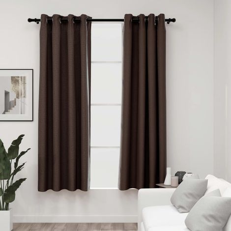 Lot de 2 Rideaux occultants,Décoration Chambre Fenêtre,Rideau Thermique Isolant Aspect lin avec œillets Taupe 140x175cm GDSVW42075 (1/4)