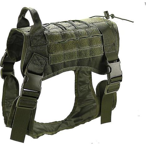 Harnais d'entraînement tactique pour chien en nylon réglable avec poignée et gilet de travail, vert, taille moyenne (1/3)