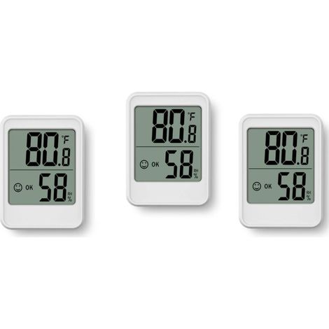 Lot de 3 Indicateurs Thermo-hygrométriques À Poser Debout Ou À Monter Au Mur, Avec Indicateur De Climat De Pièce, Blanc (1/4)