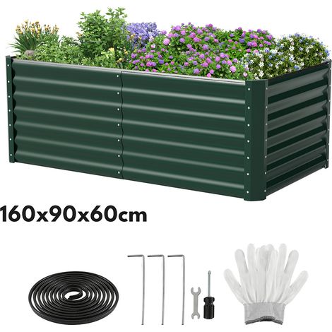 Jiubiaz Metall Hochbeet 160x90x60cm Raumteiler Garten Verzinktes Gemüsebeet mit Kantenschutz, Stabil & Rostfrei, Bodenloses Pflanzbeet für Außenbereich, Schwarz