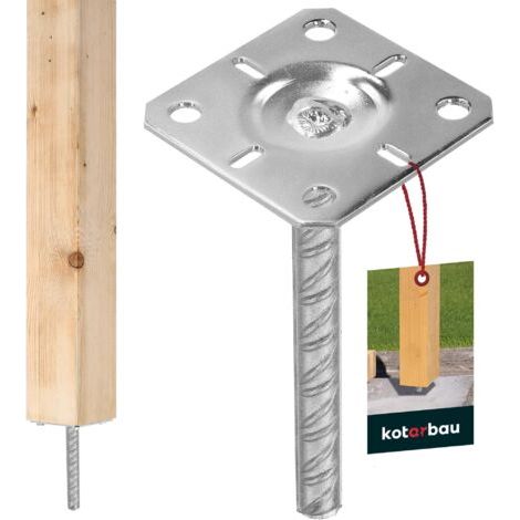Support de Poteau à Sceller - Acier Galvanisé - 100 x 100 x 200 mm - Argent - Pied de Poteau - avec Ancre Béton - pour Clôture et Poutre - Robuste - Résistant à La Corrosion-NANOTEH (1/5)