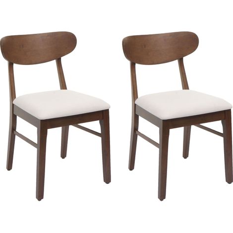 [NON UTILIZZATO] Set 2x sedie sala pranzo soggiorno HHG-698 79x45x49cm 150kg tessuto legno scuro avorio (1/5)