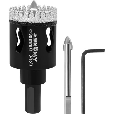 Scie Cloche Diamantée de 30 mm avec Mèche Pilote, Foret Trépan Diamanté Denté, Scie Cloche Diamant pour carrelage, Verre, porcelaine, pierre de granit (1/5)