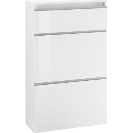 Scarpiera 2 Ante e 1 Antina a Ribalta 110x40x47,7 cm Magic Bianco Lucido (1/5)