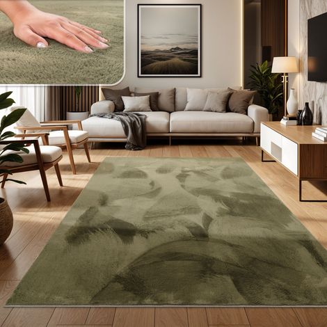 Paco Home Teppich Wohnzimmer Kunstfell Shaggy Hochflor Waschbar In Waschmaschine Soft Uni Grün 300x400 cm (1/5)