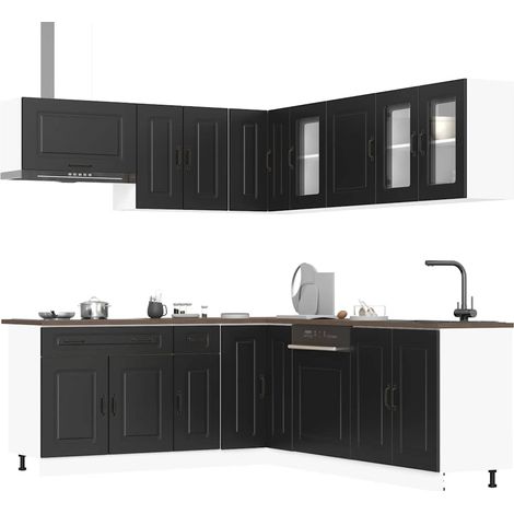 11-tlg. Küchenschrank-Set Kalmar Schwarz Holzwerkstoff