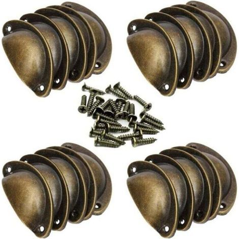 Möbelgriff aus Bronze – 20 Vintage-Muschelgriffe für Schubladen, Schränke und Küchenmöbel, gebogener Retro-Türknauf aus Eisen, 8,2 cm x 3,5 cm, Antikmessing (1/5)