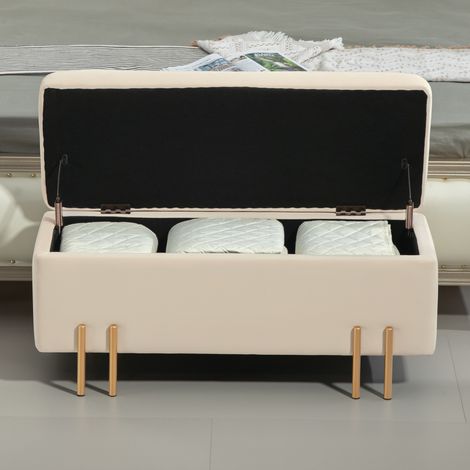 Banco con almacenaje 100x40x42 cm, asiento tapizado, gran capacidad, madera, beige (1/5)