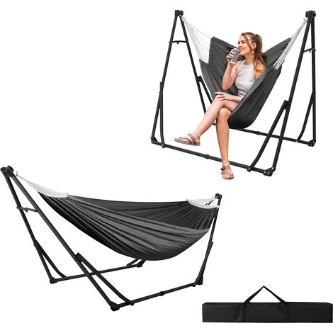 Ensemble de chaises hamac multifonctionnelles avec support pliable, ensemble de chaise hamac portable multifonctionnel pour intérieur et extérieur, charge maximale 200 kg, blanc (1/5)