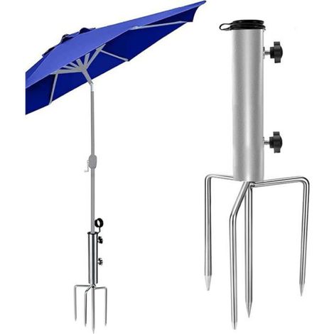 1 Support de parasol, acier galvanisé, avec 4 piquets, pour plage et jardin (1/5)