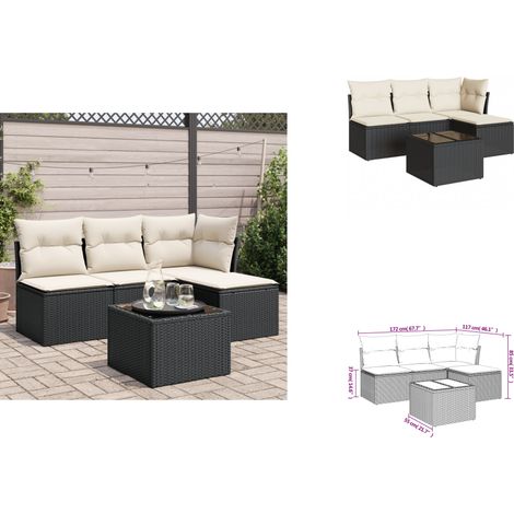 5-tlg. Garten-Sofagarnitur mit Kissen Schwarz Poly Rattan - Gartenmöbel Set - Esstischset - Outdoor Möbel - Lounge Sofa - Rattan Gartenmöbel (1/3)
