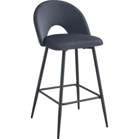 Lot 2 Tabourets de Bar Teddy Velours Anthracite Pieds Métal Noir 47x36x98cm (1/5)
