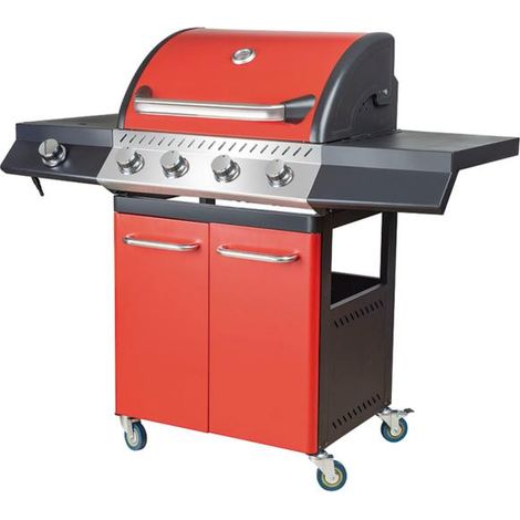 Barbecue à gaz 4 brûleurs 3,2 kW – Grille en acier émaillé 62x41 cm – Bac de récupération des graisses amovible – Couvercle avec indicateur de température – Ehlis