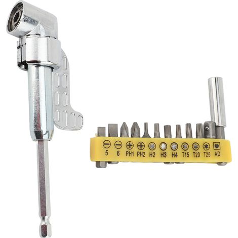 Adaptateur de perçage d'angle 105° en acier et alliage de zinc, accessoire coudé avec 12 embouts tournevis pour visseuse et perceuse (1/5)